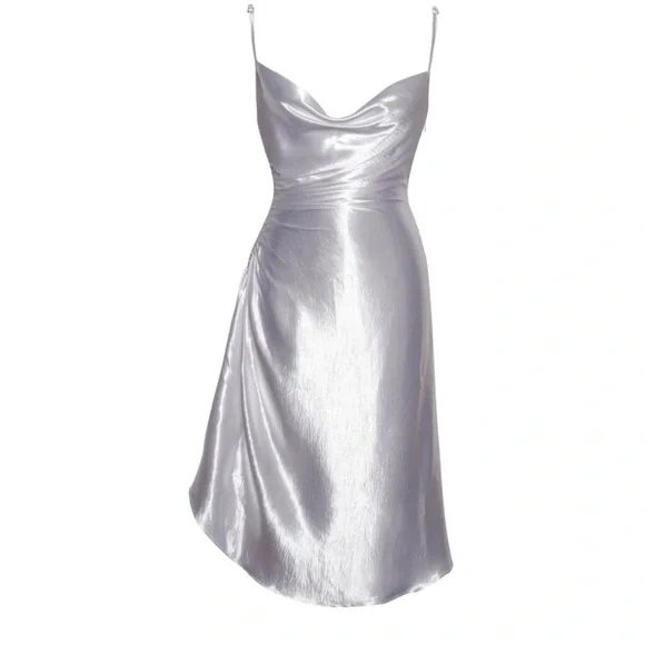 Miss Circle white satin like strapped dress with high slit - Picture 8 of 11